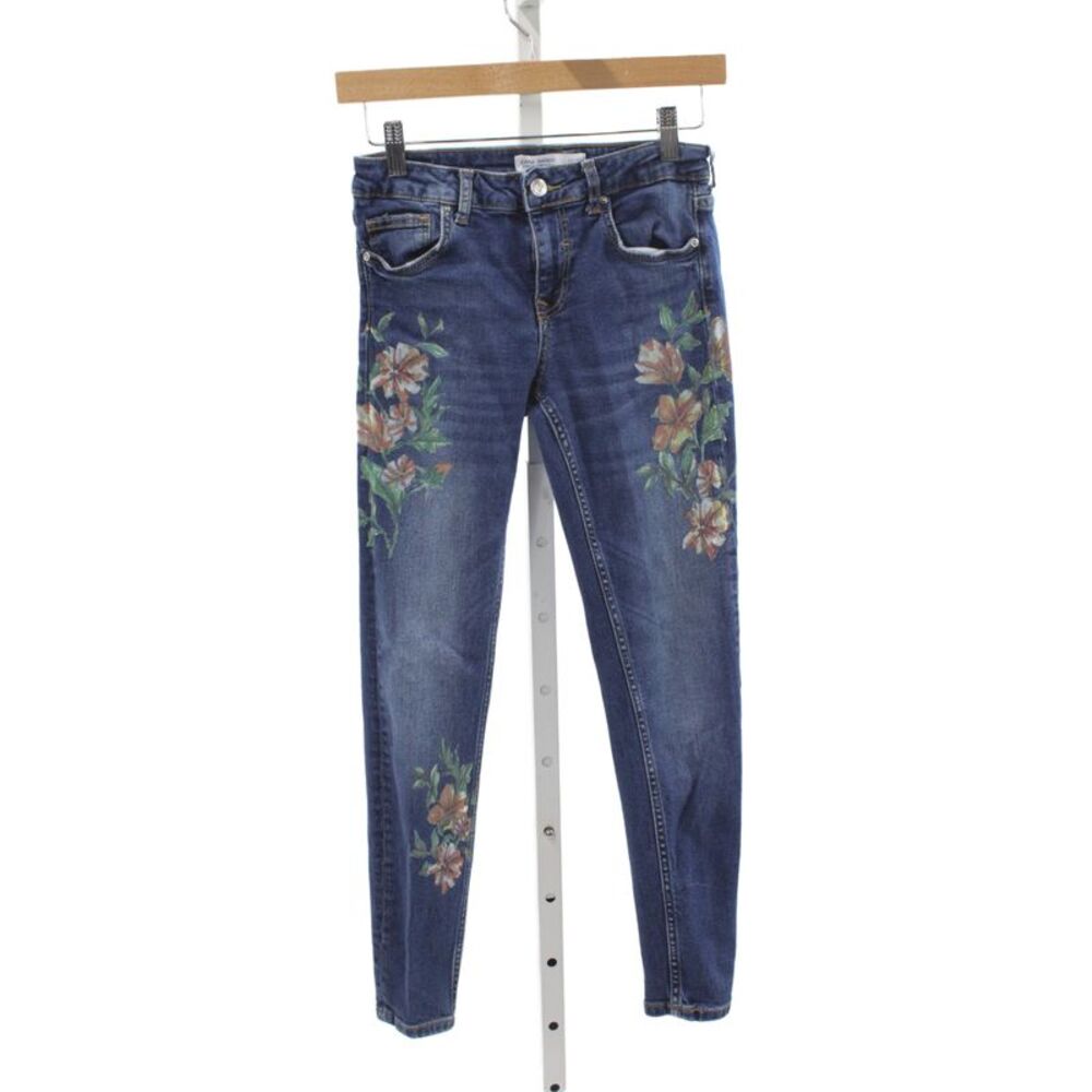 Zara Basic Womens Skinny Floral Blue Jeans Size 2